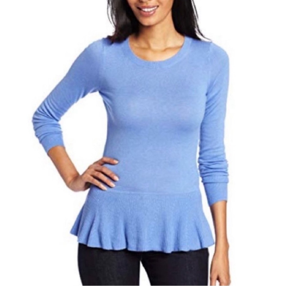 LIKE NEW Lilly Pulitzer - Wool Blend Peplum Blue Crew Neck Sweater Size Large